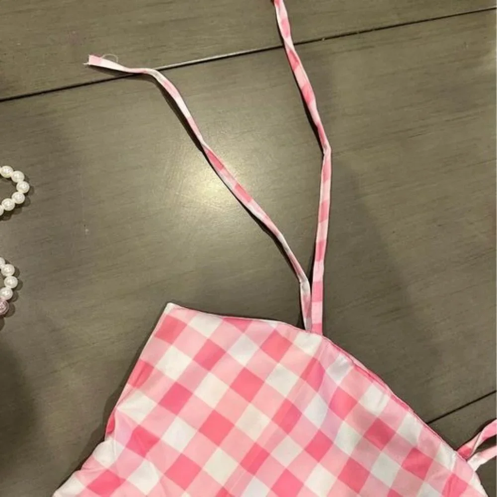 New: 50’s pink plaid dress‎ w jewelry & bows (9-10 years old)